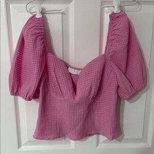 Astr Pink Textured Puff Sleeve Blouse